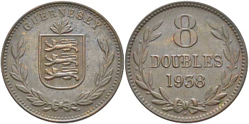 Гернси 8 даблов (дублей) 1938 KM 14 бронза 3996-544