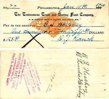 США чек на 128,80 долларов 1900 Филадельфия бумага 3295-57-2-2