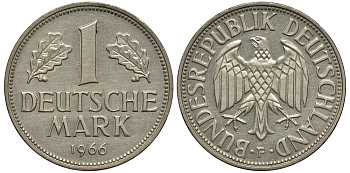 ФРГ 1 марка 1966 F KM 110, J. 385 медно-никель 413-6424