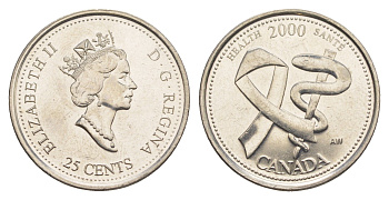 Канада 25 центов 2000 Миллениум - Здоровье KM 373 сталь плакированная никелем aUNC 4637-922