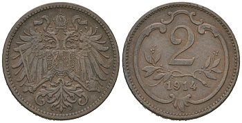 Австрия 2 геллера 1914 Франц Иосиф I (1848-1916) KM 2801 бронза 192-153