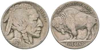 США 5 центов 1926 индеец, бизон KM 134 медно-никель 4614-1114