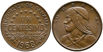 Панама 1 сентесимо 1968 Уррака KM 22 бронза 4549-549