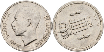 Люксембург 10 франков 1974 поворот на 80 градусов KM 57 никель 4150-932