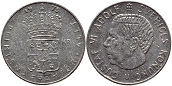 Швеция 1 крона 1973 Густав VI Адольф (1950-1973) KM 826а медь плакированная медно-никелем 4395-247