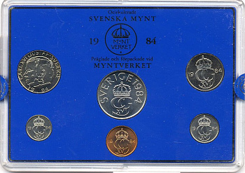 Швеция набор монетного двора из 6 монет 1984 в пластике, Карл XVI Густав (1973- ) KM MS31 UNC 5-4-2-52