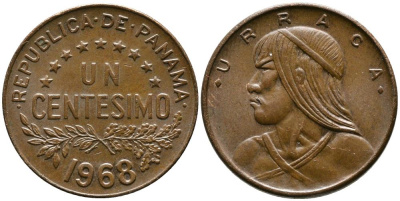Панама 1 сентесимо 1968 Уррака KM 22 бронза 4549-549