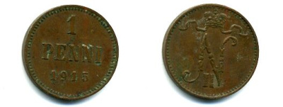 ФИНЛЯНДИЯ 1 ПЕННИ 1915 медь 46-416