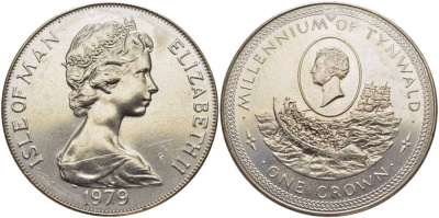 Остров Мэн 1 крона 1979 1000 летие Тинвальду (парламенту), Сэр Уильям Хиллари KM 50 медно-никель UNC 107-521