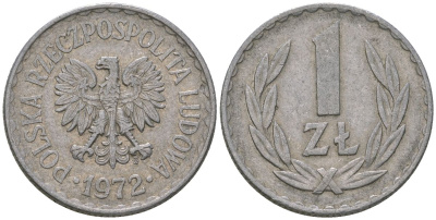 Польша 1 злотый 1972 MW Y 49.1 алюминий 4616-957