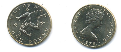 Остров Мэн 1 фунт 1978 PM, Елизавета II (1952-2022) KM 44 вирениум UNC 46-2516