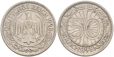 Германия 50 рейхспфеннигов 1928 A KM 49, J.324 никель 73-1245