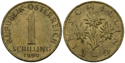 Австрия 1 шиллинг 1990 KM 2886 алюминиевая бронза 4135-222
