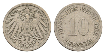 Германия 10 пфеннигов 1896 F, Вильгельм II (1888-1918) KM 12, J. 13 медно-никель 4640-235