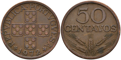 Португалия 50 сентаво 1972  KM 596 бронза    4153-127