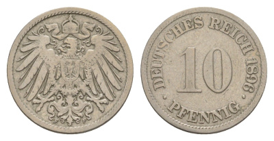Германия 10 пфеннигов 1896 F, Вильгельм II (1888-1918) KM 12, J. 13 медно-никель 4640-235
