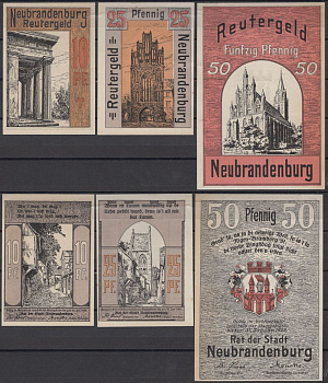 Нойбранденбург полный набор из 3 нотгельдов (10, 25 и 50 пфеннигов) 1922 DeNG 2 935.1 бумага UNC (пресс) 7556-44-2-2