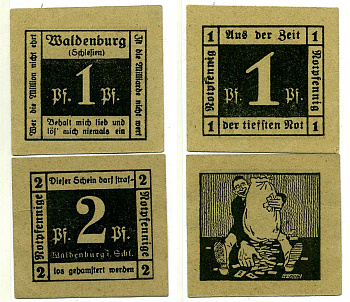 ВАЛЬДЕНБУРГ НАБОР ИЗ 2 БАНКНОТ 1920 НОТГЕЛЬД (1 И 2 ПФЕННИГА), ЗЕМЛЯ БАДЕН-ВЮРТЕМБЕРГ Grabowski W3.19а, W3.19b бумага 2193-7-2-1