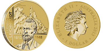 Австралия 1 доллар 2013 200 лет со дня рождения Людвига Лейхгардта KM 2069 алюминиевая бронза UNC M41-12