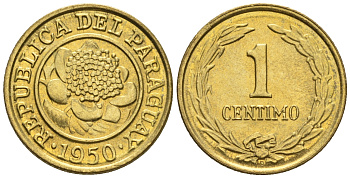 Парагвай 1 сентимо 1950  KM 20 алюминиевая бронза  aUNC  220-1028