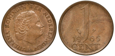 Нидерланды 1 цент 1965 Юлиана (1948-1980) КМ 180 бронза 72-1066