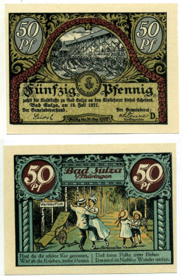 Бад-Зульца 50 пфеннигов 1922 19 июля 1921 - 31 декабря 1922, нотгельд (Буква D), земля Тюрингия Grabowski 1304.1а бумага 2195-46-2-1