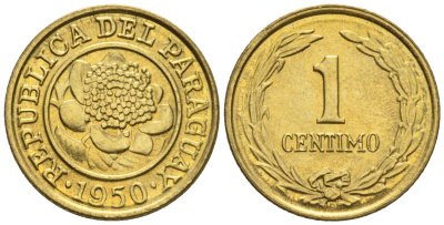 Парагвай 1 сентимо 1950  KM 20 алюминиевая бронза  aUNC  220-1028