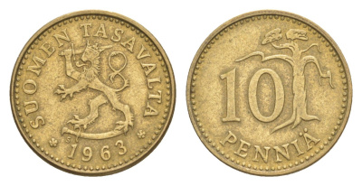 Финляндия 10 пенни 1963 KM 46 алюминиевая бронза 4647-325