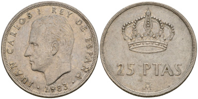Испания 25 песет 1983 Хуан Карлос I (1975-2014) KM 824 медно-никель 183-111