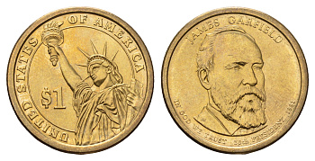 США 1 доллар 2011 D, Президент США - Джеймс Гарфилд (1881) KM 502 медь с марганцево-латунным покрытием UNC 4698-936