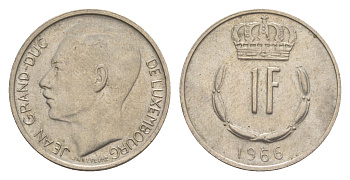 Люксембург 1 франк 1966 Герцог Жан (1964-1999) KM 55 медно-никель 4643-535