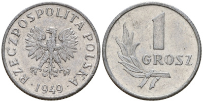 Польша 1 грош 1949 KM 39 алюминий 4189-452