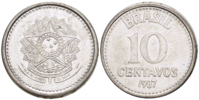 БРАЗИЛИЯ 10 СЕНТАВО 1987 РЕФОРМА 1986-1989 KM 602 нержавеющая сталь 100-766