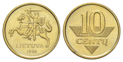 Литва 10 центов 1998 KM 106 никель латунь UNC 4625-565