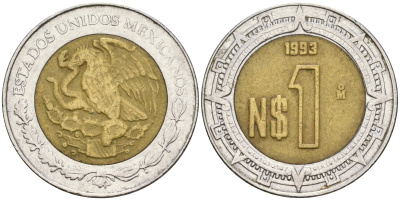 Мексика 1 песо 1993 KM 550 биметалл 4364-447