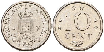 Нидерландские Антилы 10 центов 1980 Беатрикс (1980-2013) KM 10 никель 4564-1248