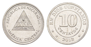 Никарагуа 10 сентаво 2012 KM 105 алюминий UNC 4640-1034