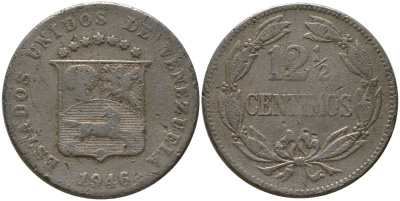 Венесуэла 12 1/2 сентимо 1946 KM 30a медно-никель 4525-835