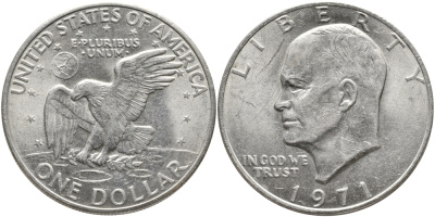 США 1 доллар 1971 Президент Эйзенхауэр, лунный орел KM 203 медь плакированная медно-никелем 58-612