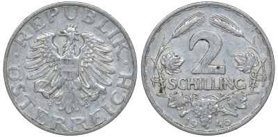 Австрия 2 шиллинга 1946 KM 2872 алюминий 4162-134