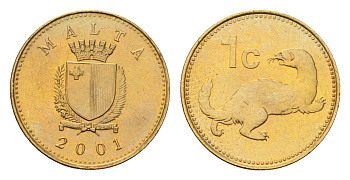 Мальта 1 цент 2001 ласка, горностай KM 93 никель латунь UNC 4164-126