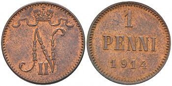 Россия для Финляндии 1 пенни 1914 Николай II (1894-1917) KM 13, Биткин 474 медь 4396-1369