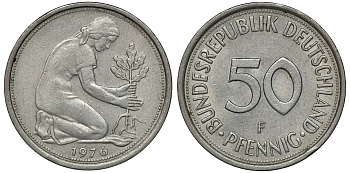 ФРГ 50 пфеннигов 1976 F KM 109.2, J 384a медно-никель aUNC 72-1062