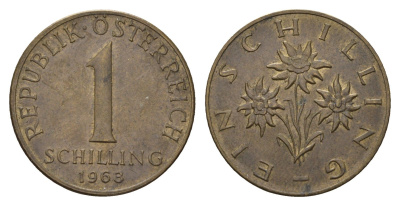 Австрия 1 шиллинг 1963 KM 2886 алюминиевая бронза 4671-615