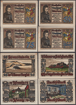 Нордорф полный набор из 4 нотгельдов (25, 50 и 75 пфеннигов; 1 марка) 1921 Mehl Grabowski 981.1 бумага UNC (пресс) 7556-27-2-1