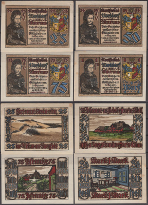 Нордорф полный набор из 4 нотгельдов (25, 50 и 75 пфеннигов; 1 марка) 1921 Mehl Grabowski 981.1 бумага UNC (пресс) 7556-27-2-1