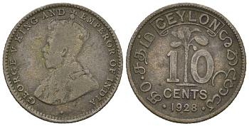 Цейлон 10 центов 1928 KM 104a серебро 4621-143