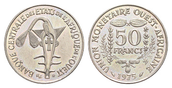 Западная Африка (BCEAO) 50 франков 1975 KM 6 медно-никель UNC 4651-912