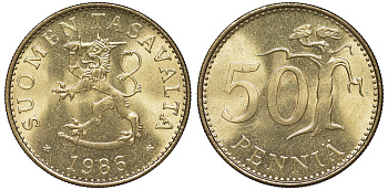 Финляндия 50 пенни 1986 N KM 48 алюминиевая бронза UNC 259-641