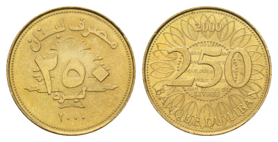 Ливан 250 ливров 2000 орнамент KM 36 медь алюминий никель UNC 4678-415